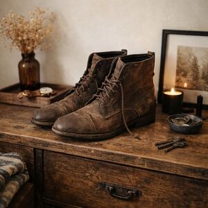 Frye Lace Up Toe Cap Boots Size 9 D Brown Leather Mens EUC